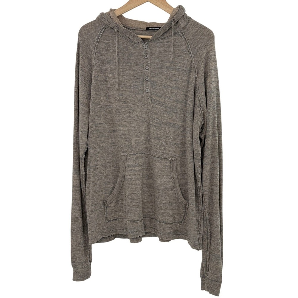 ALTERNATIVE Hoodie Heathered Tan Long Sleeve Henley Pocket Pullover Women XL‎